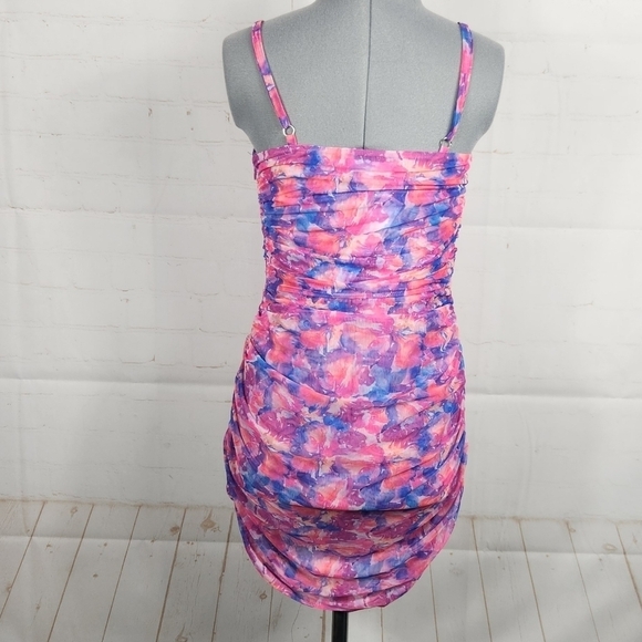 For Love & Lemons Natasha Floral Swim Cover Up Mesh Mini Dress in Multi Small - Picture 11 of 15